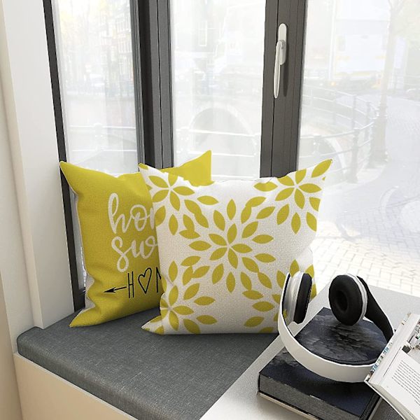 Ycoll Putetrekk Sett med 4 Lin Putetrekk Dekorative putetrekk 40*40cm Zitronengelb