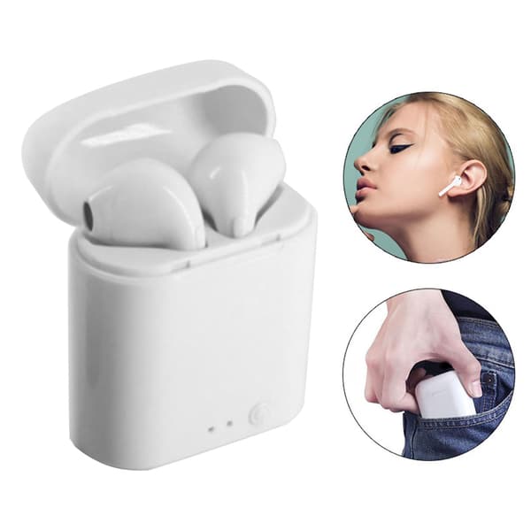 Trådløse Bluetooth-ørepropper I7S Hvit HD Støyreduserende HiFi Stereo Lyd Multifunksjonsknappkontroll