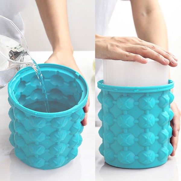 Ice Cube Maker Silikonhink Form och förvaringsbehållare, bärbar 2 i 1 iskubmaskin, liten isbehållare