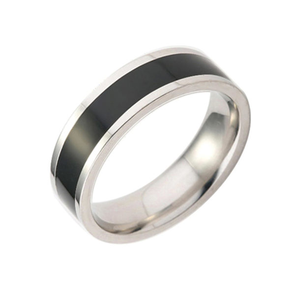 Ring mote dekorative titan stål Unisex enkelt fingerbånd for hverdagen White and Black US 9