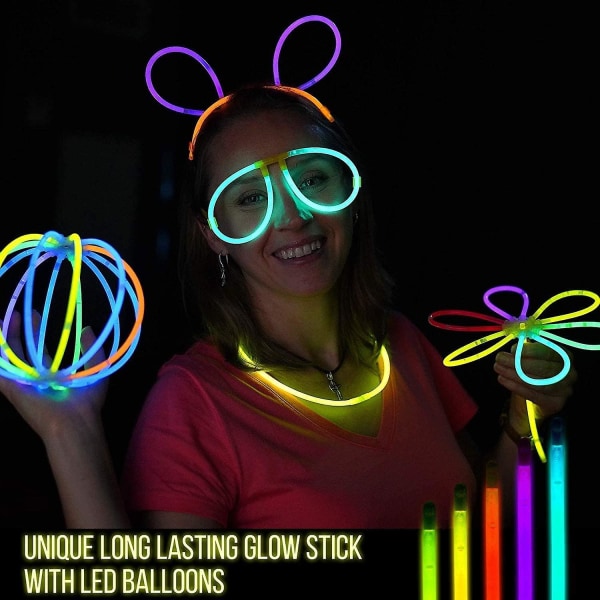 Glødepinner, 100 pakke 8-tommers Glødepinner med koblinger for armbåndsballer, lysleker for glødende festutstyr (blandede farger)