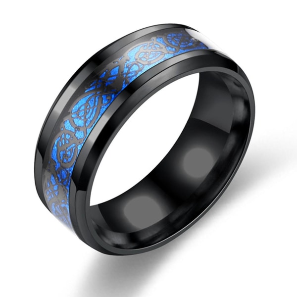 Mode Simple Mænd Lysende Drage Mønster Glødende Ring Smykker Tilbehør Black-Silver US 7
