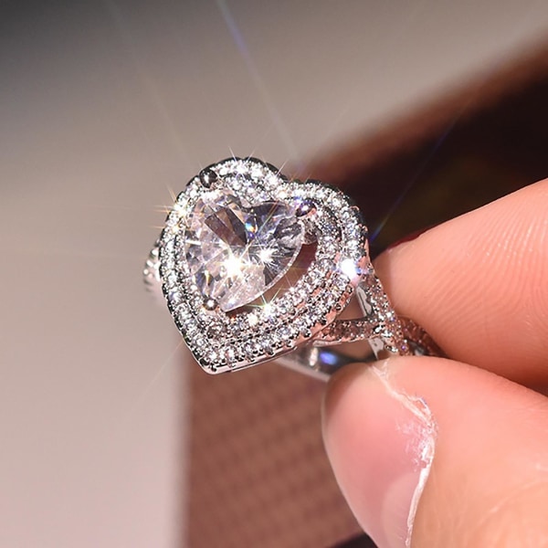 Kvinder hjerteformet rhinestone ring mode legering Circlet skinnende smykker gave US 6