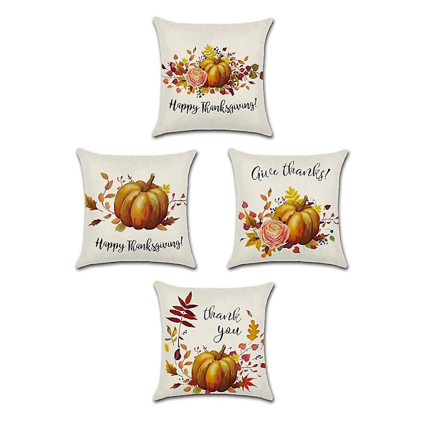 Høstputetrekk 45*45 cm For Høstdekor Sett med 4 Høsthøst gresskartema Farmhouse Pynteputetrekk til Sofa Sofa Hjemdekoratio Pumpkin Theme