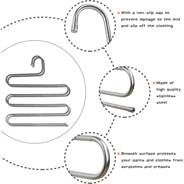 Byxhängare Byxhängare i rostfritt stål, 5 lager S-typ Byxställ, Multi för byxor, klänningar, slips, handdukar 2 st