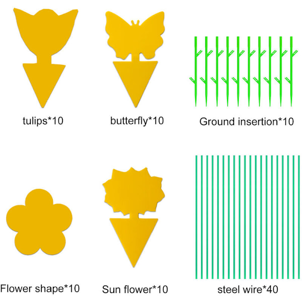 30 stykker (sommerfugl*10, blomst*10, solsikke*10) gul dobbeltsidet superlim klæbrig insektplade