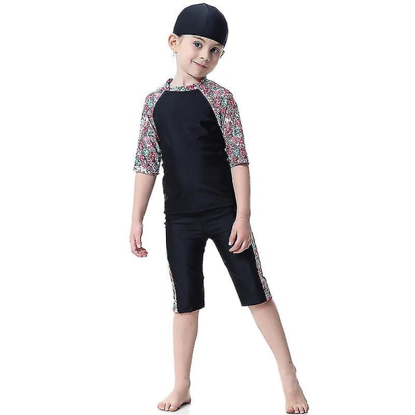barn Flickor Islamiska Muslimska Badkläder Modest Burkini Arab Baddräkt Strandkläder Black 7-8 Years