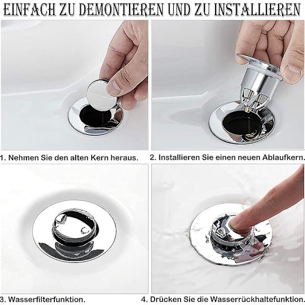 Diskbänksplugg Pop-upuniversal Diskpropp Rostfritt stål Koppar Anti-blockerad Popup Avloppsfläns med avlopp Kök Badrumsavloppsplugg Fliter (34~40mm)