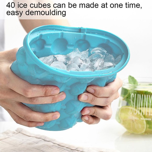 Ice Cube Maker Silikonhink Form och förvaringsbehållare, bärbar 2 i 1 iskubmaskin, liten isbehållare