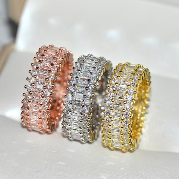 Kvinnor Creative Glittrande Cubic Zirconia inläggningar breda band ringar smycken present Rose Gold US 6