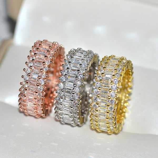 Kvinnor Creative Glittrande Cubic Zirconia inläggningar breda band ringar smycken present Rose Gold US 8