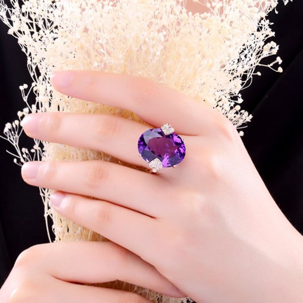 Bryllup Forlovelsesfest Brude Oval Rhinestone Innlagt hjerte Finger Ring smykker Purple US 6