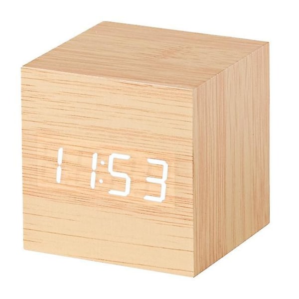 Cube Led Click Clock Vækkeur med lydaktivering Bamboo white