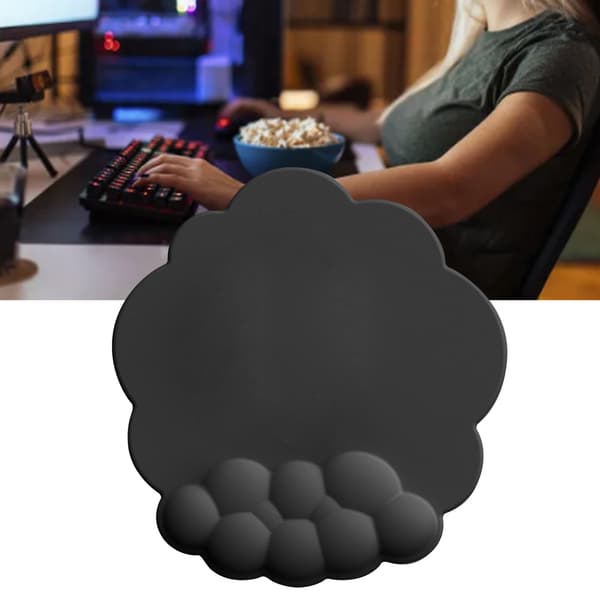 Ergonomisk Sky Musemåtte i Memoryskum med Håndledsstøtte Skridsikker Håndledspude til PC Bærbar Gaming Sort