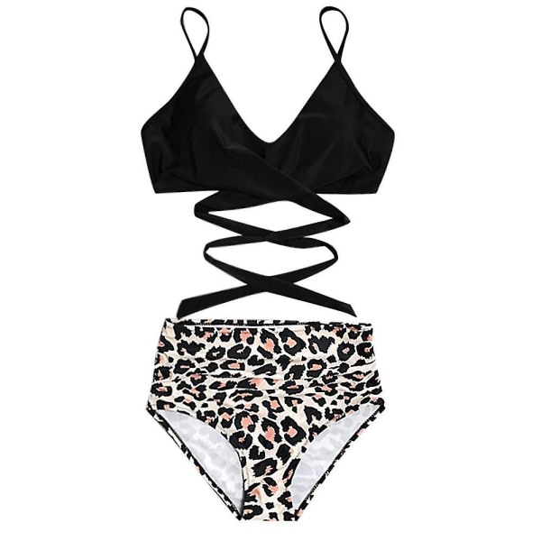 kvinder Floral High Waist Bikini Sæt Badedragt Sommer Sexet Badetøj Strandtøj Black XL