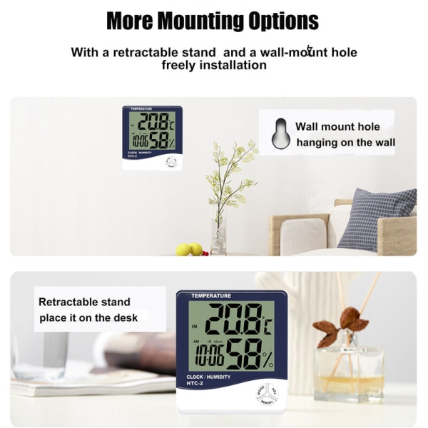 (HTC-2 utan batteri) Elektronisk termo-hygrometer för inomhusbruk Hushållstermometer
