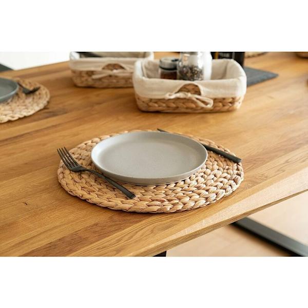Set , jossa 1 meriruohoalusmatto (kudottu vesihyasintti) - 18 cm - Pestävä - Pyöreä, luonnollinen,
