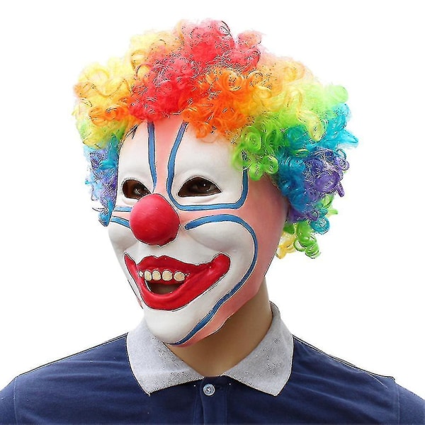 Masque Clown Dhalloween Masquerade Ball Mask Sjovt farvet hår Horror Skræmmende hovedbeklædning rekvisitter