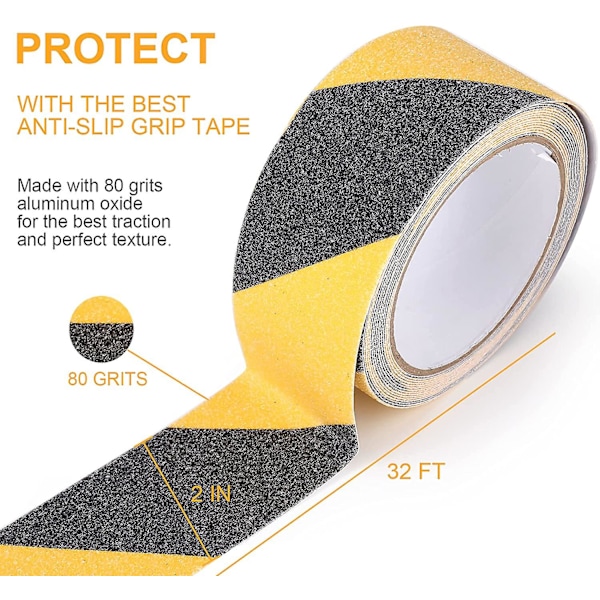 Skridsikker klæbende tape Skridsikker tape til indendørs og udendørs, ideel til trapper og trin, sort/gul, 5 cm x 10 m