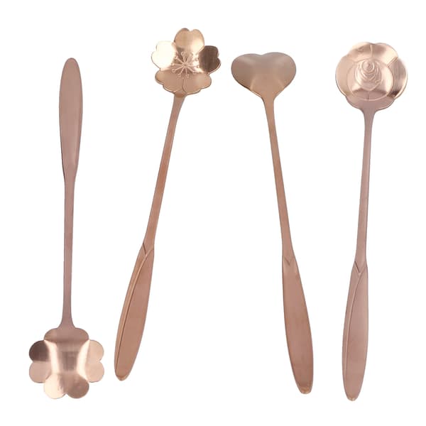 4 STK Rosaguld Rustfrit Stål Blomst Hjerte Kaffe Dessert Is Te Ske