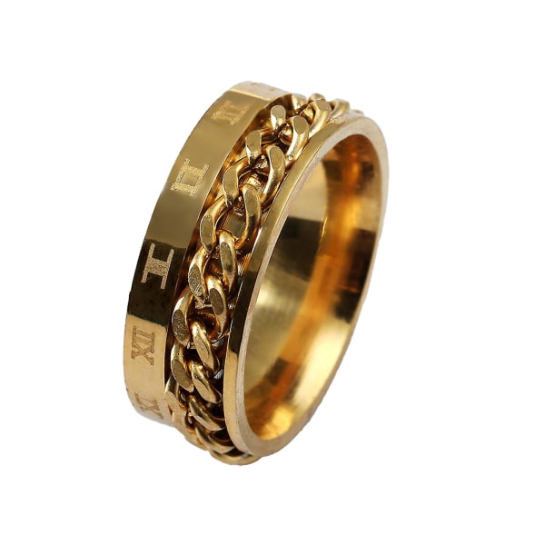 Män rostfritt stål kedja romerska siffror Spinner Ring Smycken Tillbehör Gift Golden