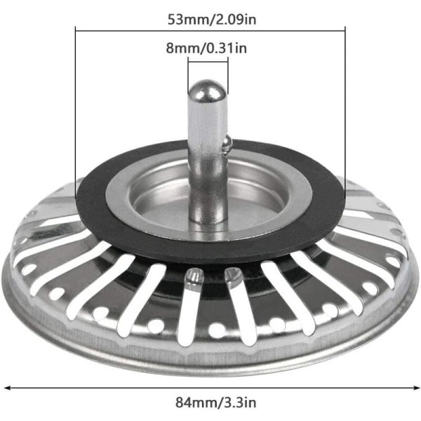 2 kpl pesualtaan siivilä/tiskialtaan tulppa pesualtaan tulpan reikä Keittiön/kylpyhuoneen siivilä, halkaisija 84 mm, kuulapää, ruostumatonta terästä