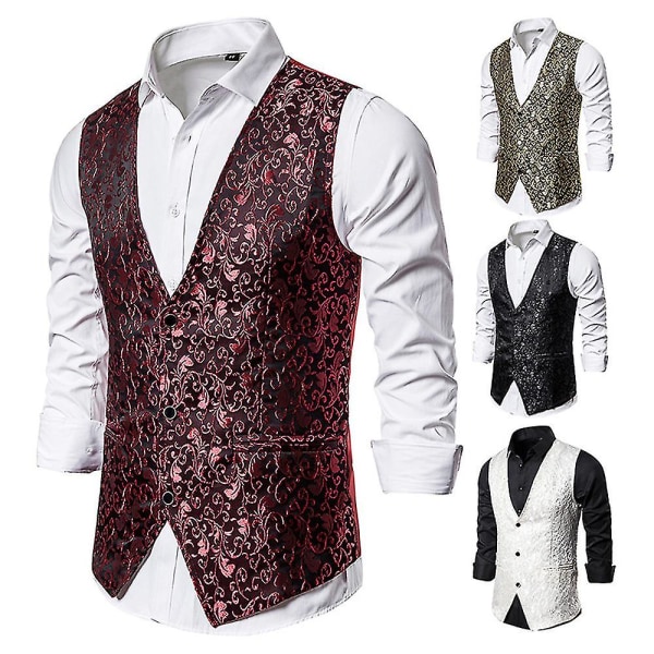 Enkeltspent vest for menn Slim Fit formell dressprint vest XL Red