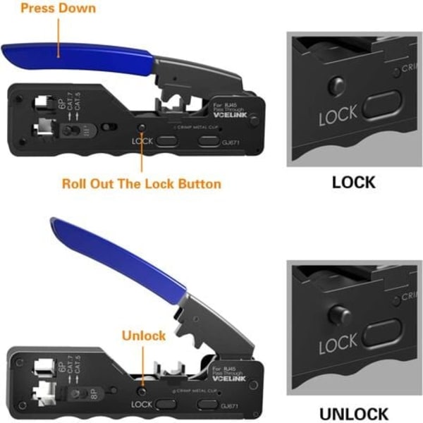 GJ671BL RJ45 Crimpeværktøj til CAT5/CAT5E/CAT6/CAT6A/CAT7 netværksstik RJ45 netværksstik Crimp og telefonstik