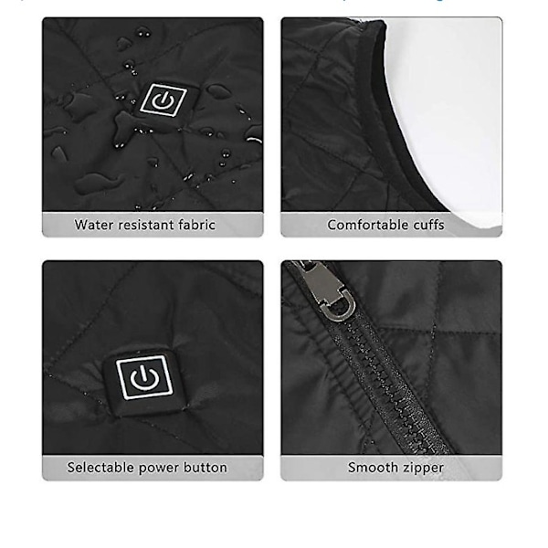 Uppvärmd väst för kvinnor, uppvärmningsjacka för hals, 9 värmezoner black 2XL