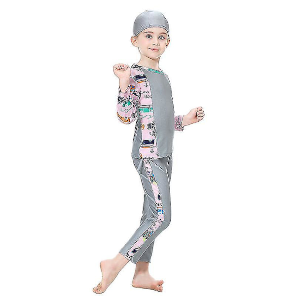 3st Barn Flickor Muslim Modest Burkini Islamic Badkläder Grey 9-10 Years