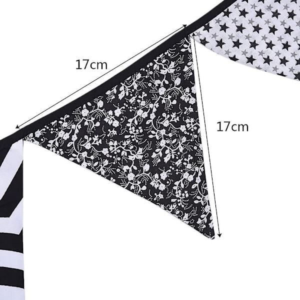 Vimpel Garland Dekoration 3,2 M längd (svart och vit)