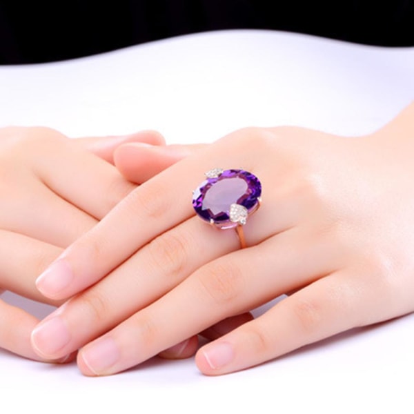 Bryllup Forlovelsesfest Brude Oval Rhinestone Indlagt Hjerte Finger Ring smykker Purple US 7
