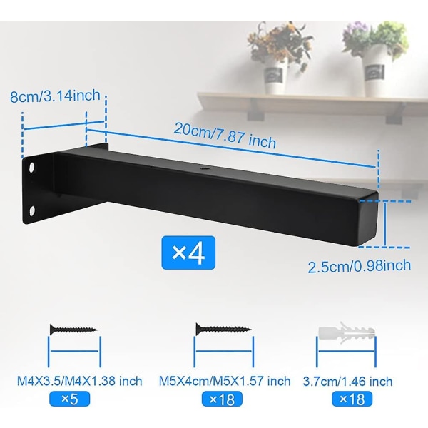 4stk Metall Hyllebraketter Hyllebrakett Vegghyllebraketter Veggbrakett Retro Vegghyllebrakett T Form 20cm Flytende Hyllebrakett Svart Med Skrue