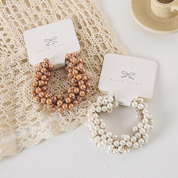 2st Full Pearl Stretch Hårband Tjock Solid Dekorativ Hästsvanshållare med hög elasticitet Huvudbonader OPP Bag beige