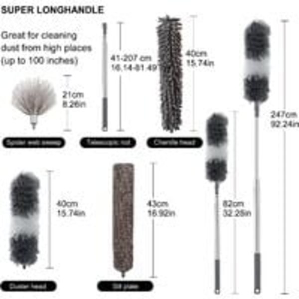 5 i 1 Duster Duster Teleskopisk Wolf Head Teleskop Duster, vaskbar/sammenleggbar mikrofiber Duster wit