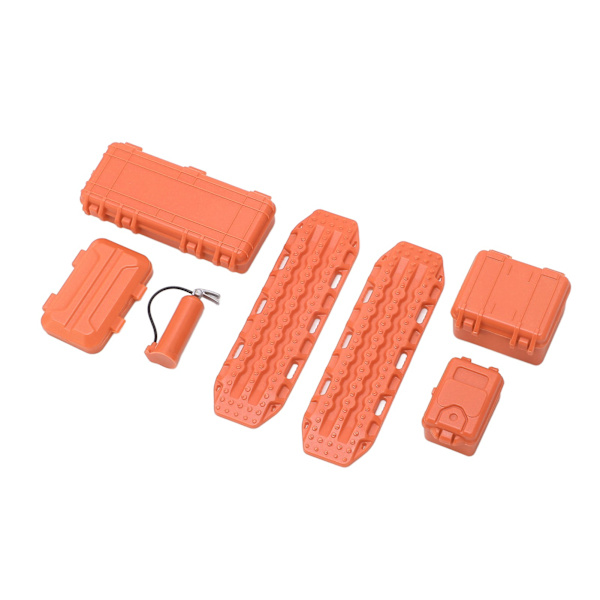 1/18 1/24 RC-bilssimuleringstillbehör Set Orange: Resväska, Verktygslåda, Brandsläckare, Flyktbräda.