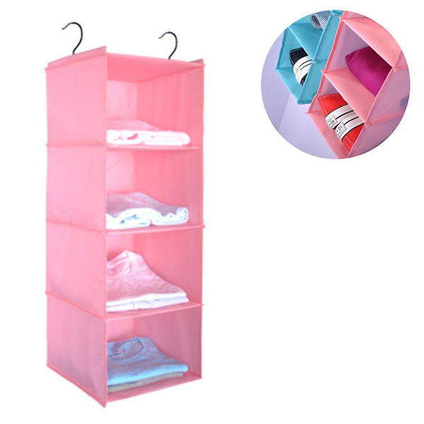 Riippuva hyllyvaatekaappi, 4 lokeroa Laadukas puuvillainen organizer ripustettava rautakehyksellä Organizer Set Pink