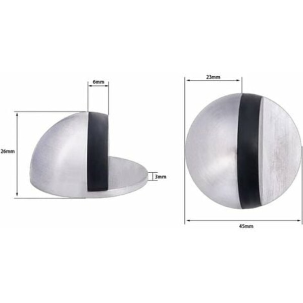 Dørstopper, dørstopper i rustfritt stål, selvklebende dørstopper, gulvdørstopper, gummidørstopper, Half Moon Do