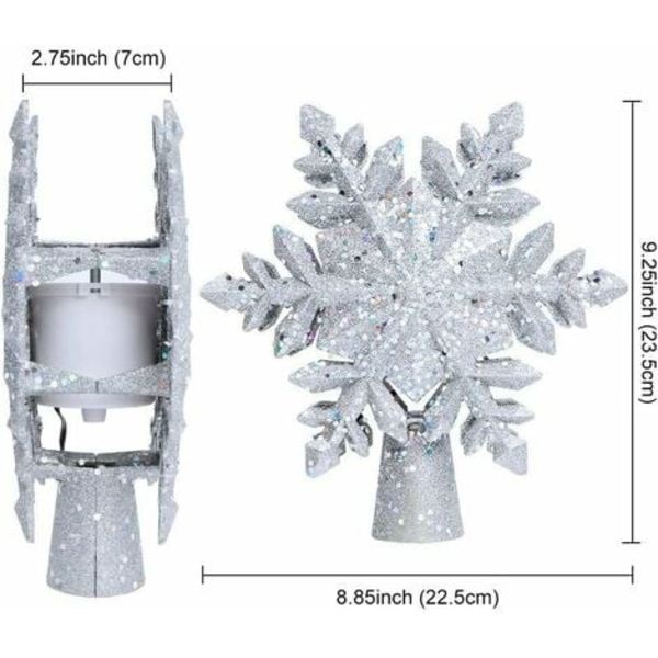 Juletre topper med magisk roterende snøfnugg projektor, 3D glitter projektor juletre topper til jul