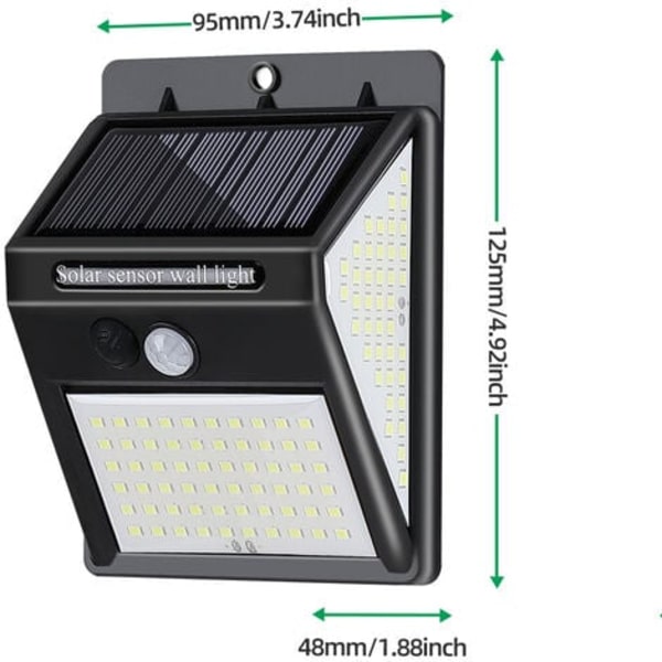 4 stk 140 Led Solar Vandtæt Udendørs Væglampe Pir Bevægelsessensor Havegårdhave