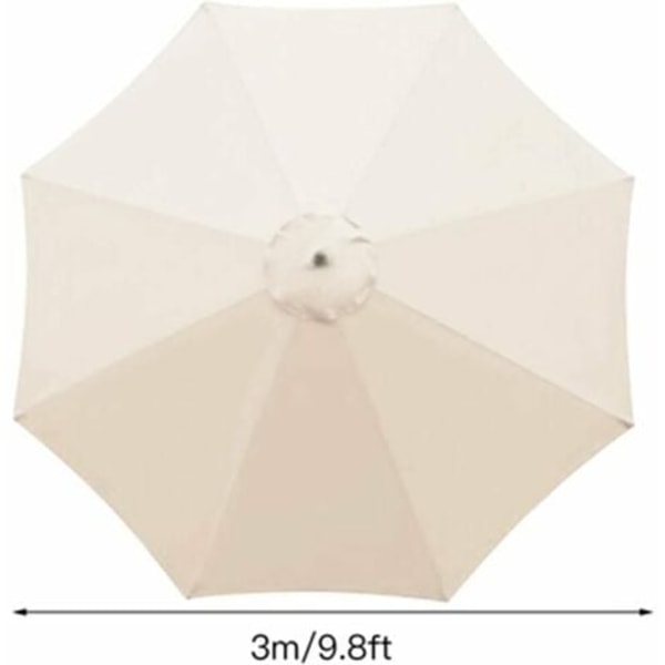 Cover för parasoll, 8 revben, 3 m, vattentätt, anti-UV, ersättningstyg, beige