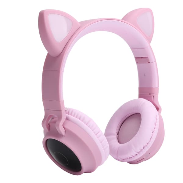 Kat Øre Hovedtelefon 3D LED Lys Trådløs Bluetooth 5.0 Foldbart Headset med Mikrofon Pink
