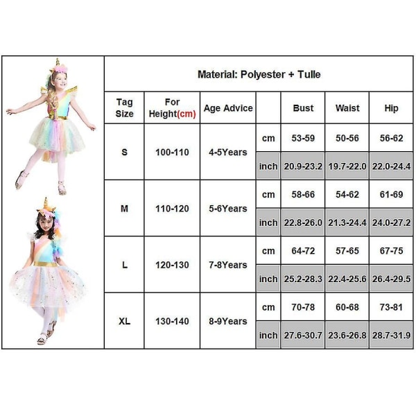 Kids Girls Unicorn Performance Cosplay Costume Fancy Dress 8-9 Years