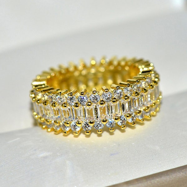 Kvinnor Creative Glittrande Cubic Zirconia inläggningar breda band ringar smycken present White US 10