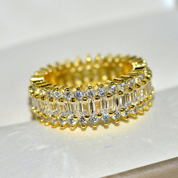 Kvinnor Creative Glittrande Cubic Zirconia inläggningar breda band ringar smycken present White US 9