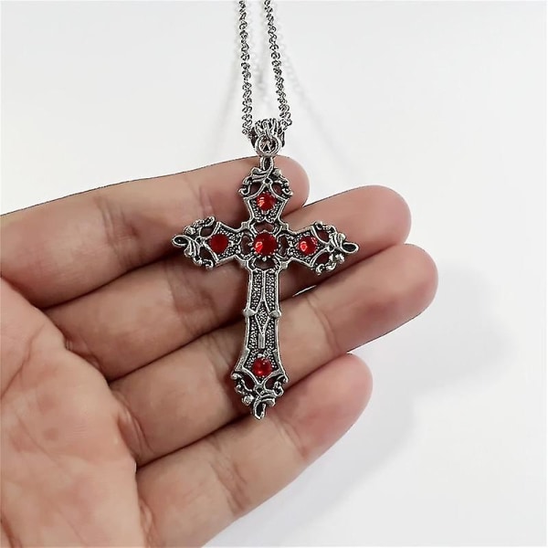 Vintage barok kristne kors halskæde sølv farve med krystaller gotiske påske unisex smykker