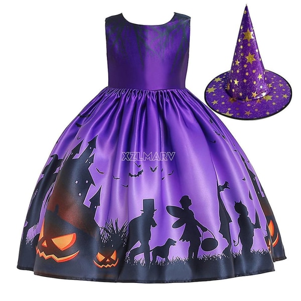 Børn Piger Halloween Child Witch Costume Carnival Party A-4 120 (5T)