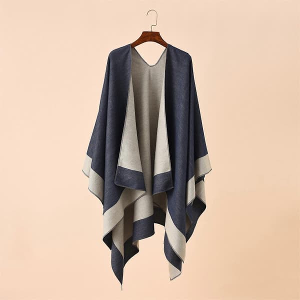 Dame Sjal Wraps Åben Front Poncho Kapper Oversized Sweaters Mode Sjaler til Efterår Vinter Dyblå Deep Blue