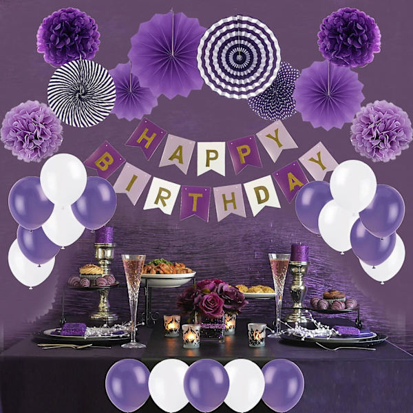 6 stk papir vifte blomster sæt Purple