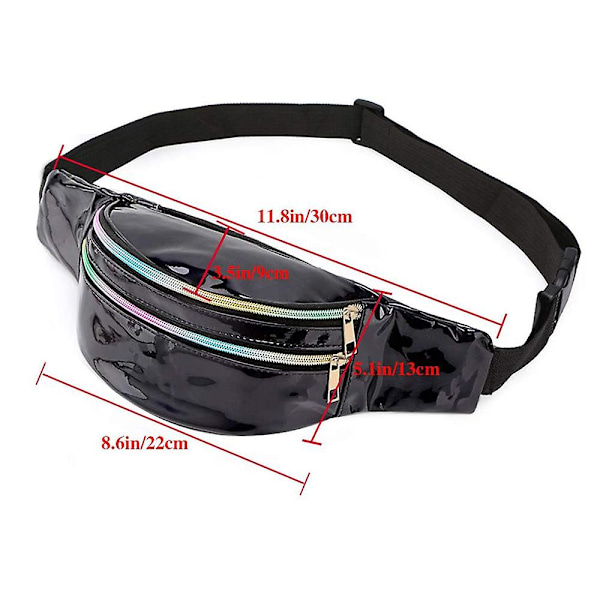 Holografiska midjeväskor Dam Banana Fanny Pack Bältesväska för kvinnor Geometriska midjepåsar Laserbrösttelefon Väska med midjeväska Multifunktionell bröstväska One Sh Black